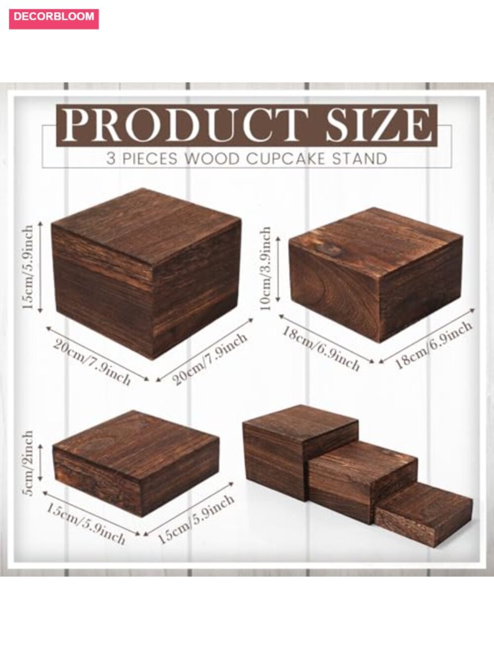 Wood Display Risers Set of 6 Stackable Stands for Cake Dessert Food Display - Picture 2 of 6